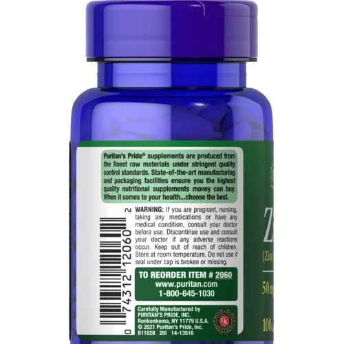 Puritan's Pride Zinc Gluconate 50mg 100tabs: Стать унісекс