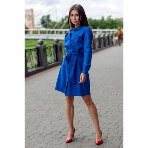 Платье FLFashion Хоо ХПХ 3251 52 синее повседневное до середины бедра: Длина рукава Длинный