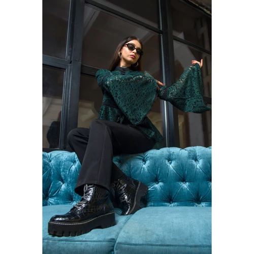 Блуза FLFashion Рената УБР 2982 44 зеленая с длинным рукавом: Вид Блузы