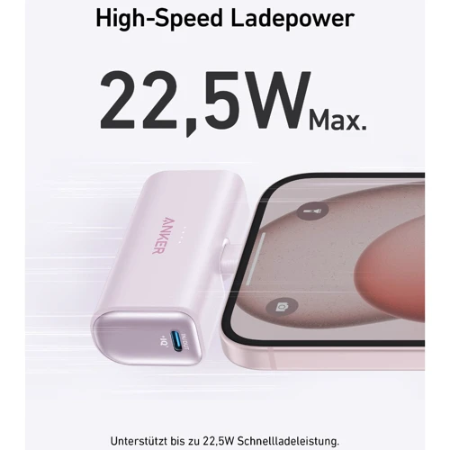 Внешний аккумулятор Anker Powerbank 5000mAh Nano 22,5W USB-C Pink фото 6
