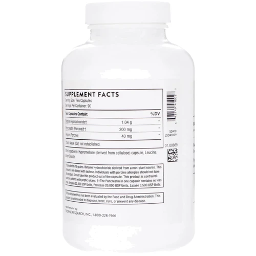 Thorne Research B.P.P. (Betaine/Pepsin/Pancreatin), Digestive Enzymes, 180 Capsules (THR-41002): Форма выпуска Капсулы