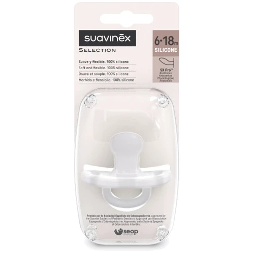 Пустышка Suavinex "Colour Essence" силиконовая анатомическая 6-18 месяцев прозрачная (308081): Материал силикон