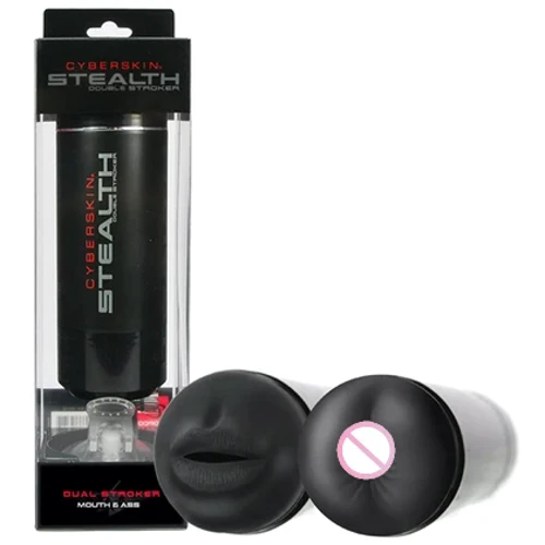 Двойной мастурбатор на присоске Topco Sales CyberSkin® Stealth Double Stroker, Mouth & Ass - ротик+попка, 27х8 см