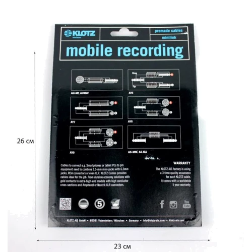 Кабель комутаційний Klotz AY7 Y-Cable Stereo Mini Jack - RCA Black 1 m