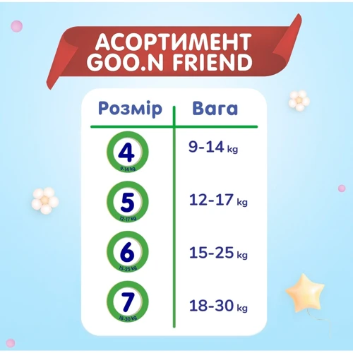Трусики-подгузки GOO.N Friend для детей 18-30 кг размер 7 унисекс 42 шт (F1010117-007): Вес 18-30 кг