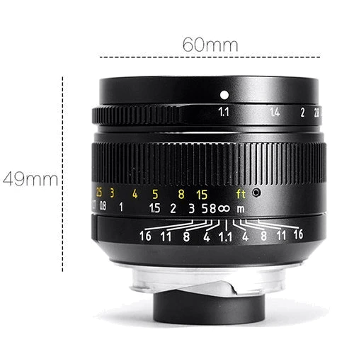 Объектив для фотоаппарата 7Artisans M50mm f1.1 (Leica M Mount): Диаметр резьбы для светофильтра 55 мм