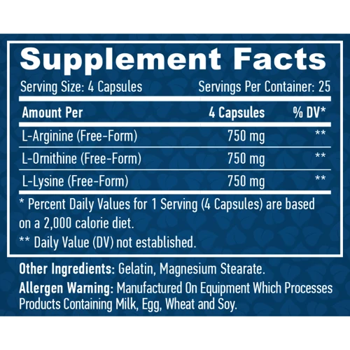 Haya Labs L-Arginine/L-Ornithine/L-Lysine L-аргинин L-орнитин L- лизин 100 капсул: Тип Комплексные