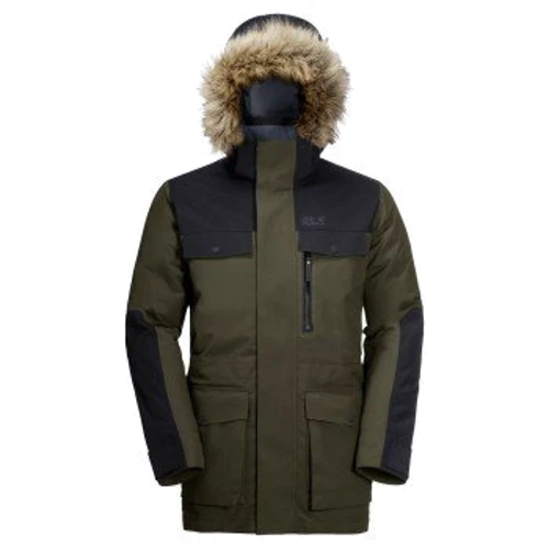 Пуховик Jack Wolfskin Glacier Bay Parka 1113321-4144 48 серо-зеленый зимний с капюшоном и мехом