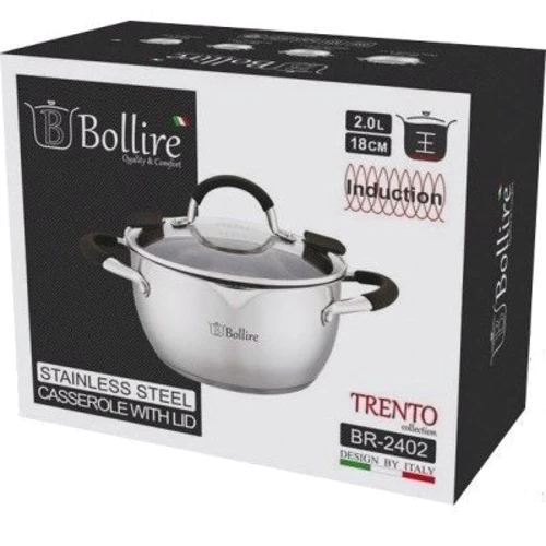 Кастрюля Bollire BR 2402, с крышкой со сливом d 18 см, 2 л: Тип Традиционная