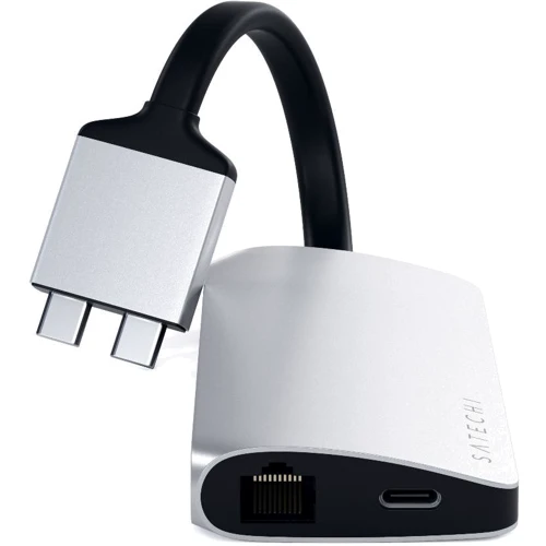 Адаптер Satechi Adapter Dual USB-C to 2xUSB3.0+2xHDMI+USB-C+RJ45+SD Silver (ST-TCDMMAS): Інтерфейс підключення USB-C