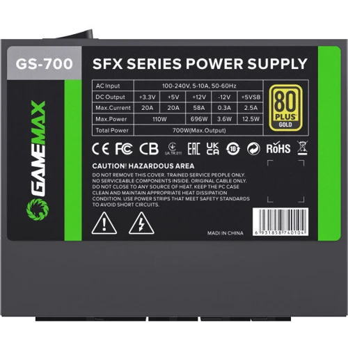 Блок живлення GameMax GS-700: Коннектори Питание материнской платы:	20+4 pin Питание процессора:	2 × 4+4 pin Питание видеокарт 6+2-pin (PCIe)