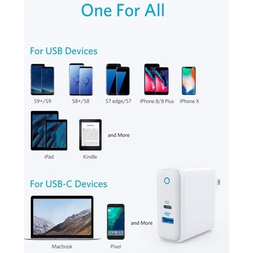 Зарядний пристрій ANKER USB Wall Charger PowerPort 2 PD 1xUSB-C/1xUSB Power IQ 2.0 White (A2321L21): Кабель в комплекті Відсутнє