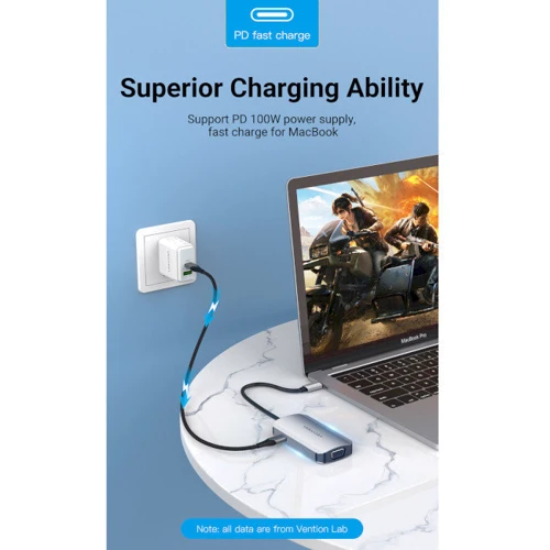 Адаптер Vention Adapter USB-C to HDMI+VGA+USB3.0+PD 100W (TOAHB) фото 4