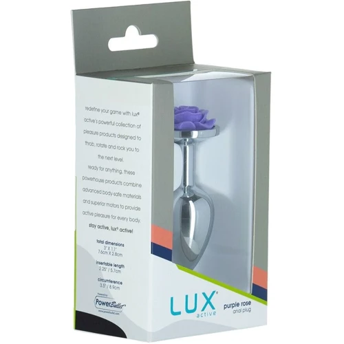 Металлическая анальная пробка LUX Active с розой - Rose Anal Plug - Purple, вибропуля в подарок