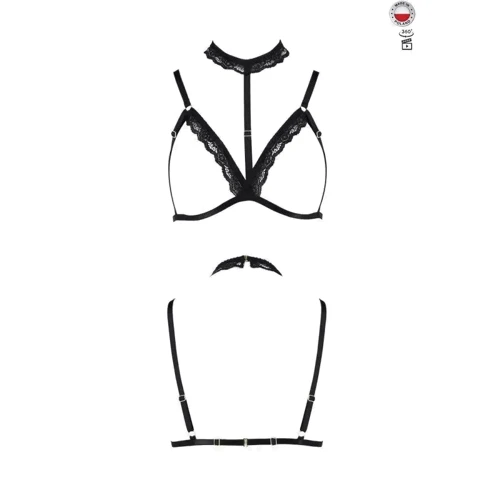 Бюстгальтер-стрепы с чокером SHELLY BRA black S/M - Passion Exclusive