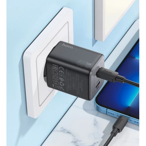 Зарядний пристрій Hoco Wall Charger N42 Elogiado 2xUSB-C 45W Black: Особливості Быстрая зарядка, Power Delivery (PD), USB-C
