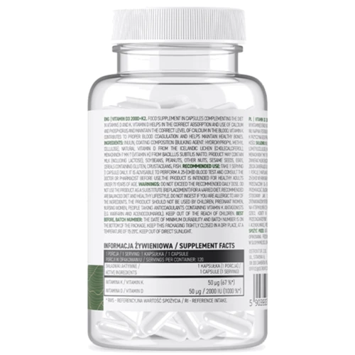 OstroVit Vitamin D3 2000 + K2 Витамин D3 2000 + K2 120 капсул: Тип Витамин D