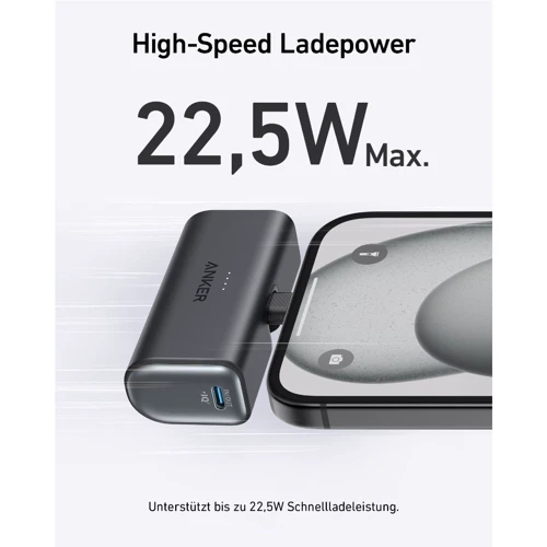 Зовнішній акумулятор Anker Powerbank 5000mAh Nano 22,5W USB-C Black: Вбудований кабель USB Type-C