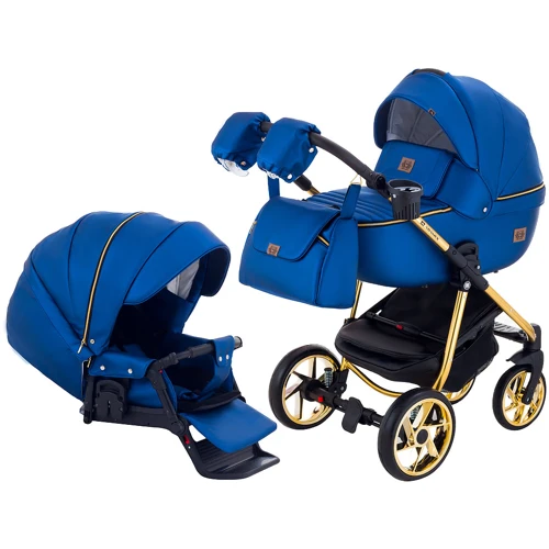 Коляска 2 в 1 Adamex Hybryd Plus Polar (Gold) Кожа 100% Y220А темно-синий перламутр (623954)