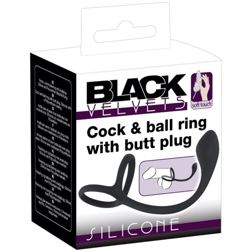 Эрекционное кольцо с анальной пробкой Black Velvets Cock & Ball Ring + Plug