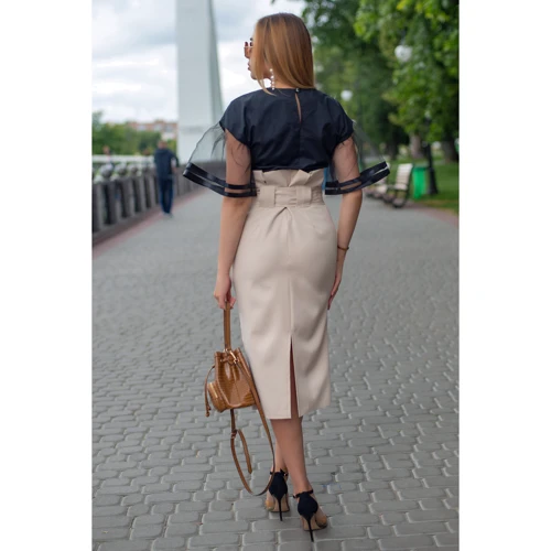 Спідниця FLFashion Бейліс Хюб 3131 42 бежева олівець подовжена міді: Матеріал поліестер