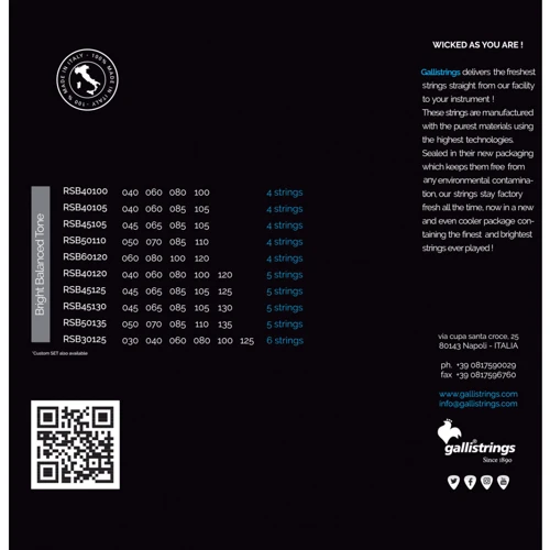 Струна для гитар Струны для бас-гитары Gallistrings RSB50110 4 STRINGS MEDIUM HEAVY: Назначение Для бас-гитары