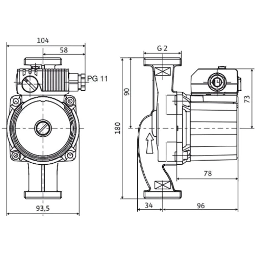 Насос циркуляционный Wilo Star-RS 30/2, 2", 10 бар, 180 мм, 45 Вт, 230V: Максимальная температура воды, °C 110