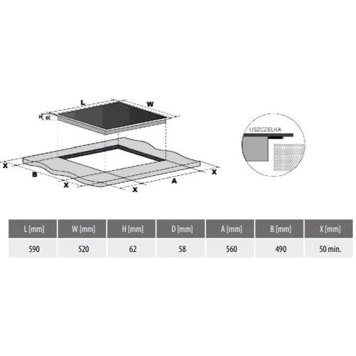 Варочная поверхность MPM Product MPM-60-IM-04: Размеры для встраивания 56х49 см