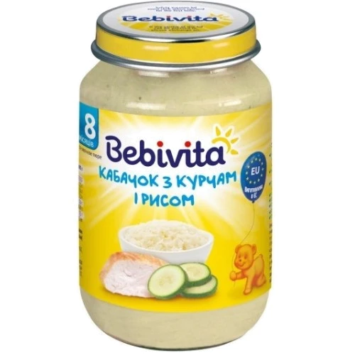Пюре BEBIVITA Кабачок з курчам і рисом, 220г (9007253104210)
