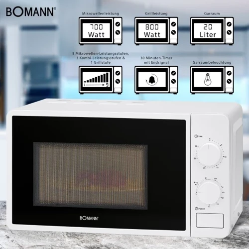 Микроволновая печь Bomann MWG 6015 CB white: Мощность микроволн, Вт 700