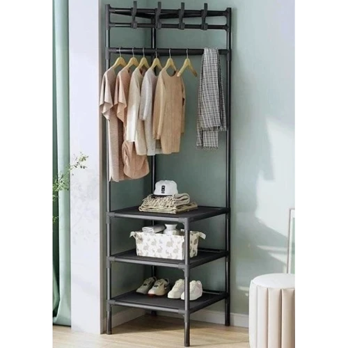 Вешалка-стойка Stenson с полками для обуви 185х40х40 см (R94067-BL): Вид Вешалки