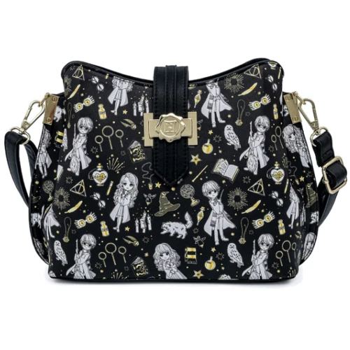 Женская сумка через плечо Loungefly Harry Potter Magical Elements Crossbody Bag черная (HPTB0164)