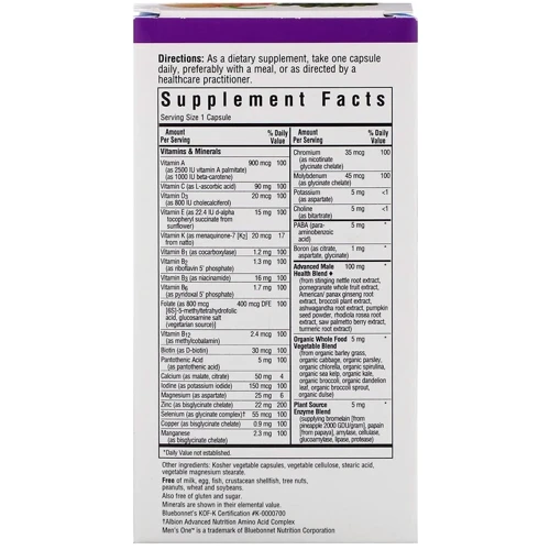 Bluebonnet Nutrition, Mens One, 30 Vcaps (139): Тип мультивітаміни