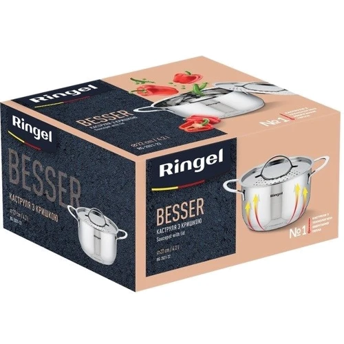 Кастрюля Ringel Besser с крышкой 22см/4.2л (RG-2021-22): Тип источника тепла Электрические плиты, Стеклокерамические плиты, Индукционные плиты, Галогеновые плиты, Газовые плиты