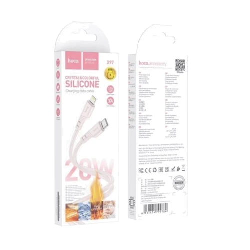 Кабель Hoco Cable USB-C to Lightning X97 Crystal 2.4A 20W 1m Light Pink: Длина 1 м