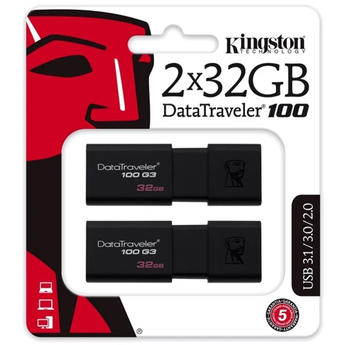USB-флешка Kingston 2x32GB DataTraveler 100 G3 USB 3.1 Black (DT100G3 / 32GB-2P): Максимальна швидкість читання, МБ / с 100