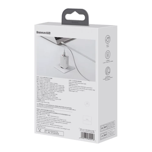Зарядное устройство Baseus Wall Charger GaN3 Pro 2xUSB-C+USB 65W with USB-C Cable White (CCGP050102) фото 7
