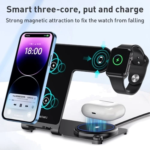 Зарядное устройство WIWU Wireless Charger Power Air 3 in 1 Wi-W005 15W Black for Apple iPhone, Apple Watch and Apple AirPods фото 6