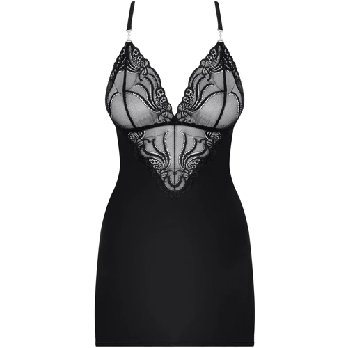 Комплект Obsessive 828-CHE-1 Пеньюар + стринги black S/M