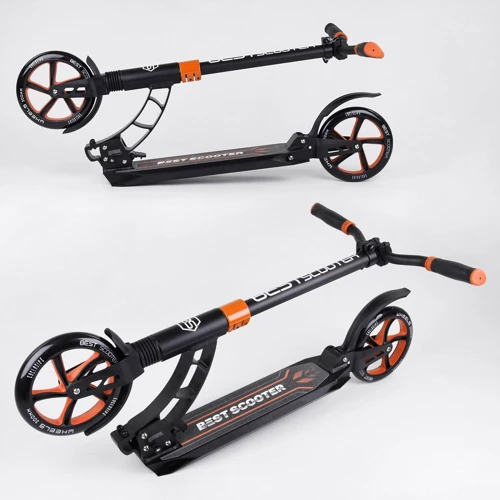 Самокат двоколісний Best Scooter з PU колесами і 2 амортизаторами Black / Orange (100075): Тип коліс литі