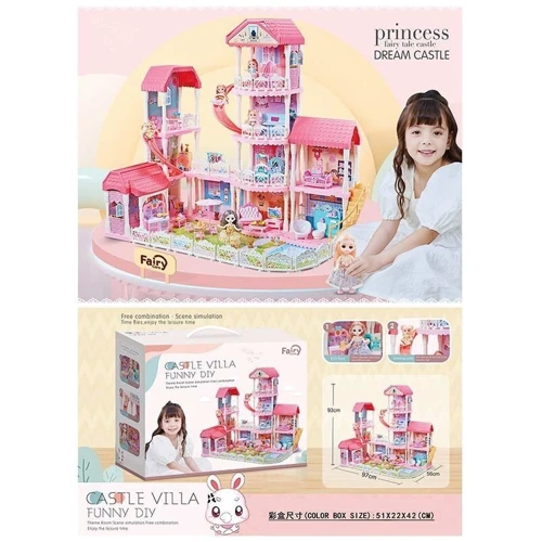 Ляльковий будиночок Fairy care 3 ляльки, гірка, меблі, посуд, аксесуари (7005)