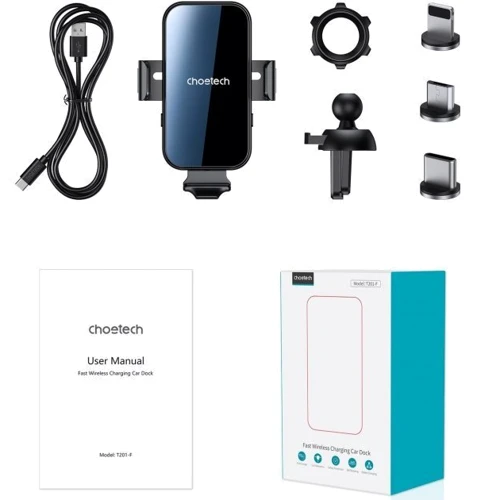Держатель Choetech Car Holder Air Vent Wireless Charger 15W Black (T201-F) фото 7