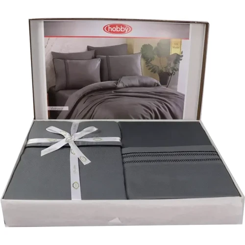 Комплект постільної білизни HOBBY Silk Modal шовк-модал Євро Антрацит (606525_2,0): Матеріал модал, шелк