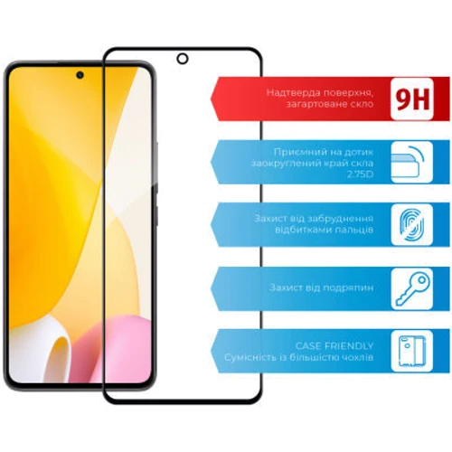 Аксесуар для смартфона ACCLAB Tempered Glass Full Glue Black для Xiaomi 12 Lite: Тип защитное стекло