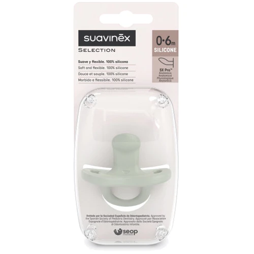 Пустышка Suavinex "Colour Essence" силиконовая анатомическая 0-6 месяцев зеленая (308084): Вид пустышки классическая