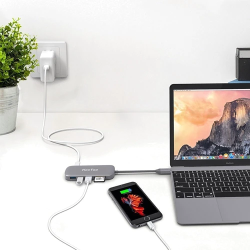 Адаптер HooToo Shuttle USB-C to USB-C+HDMI+3xUSB 3.0+SD Hub Space Grey (HT-UC001-SG) фото 6
