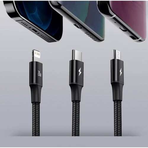 Кабель Baseus Cable USB-C to Lightning/microUSB/USB-C Rapid 1.5m Black (CAMLT-SC01) фото 3