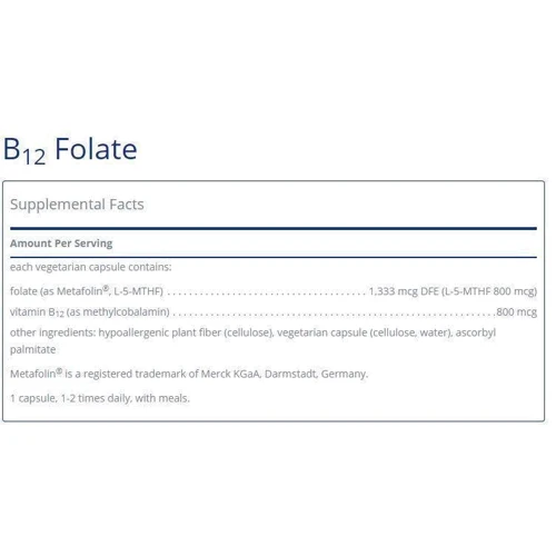 Pure Encapsulations B12 Folate 800 mcg 60 caps Вітамін B12 і фолат, метилкобаламін: Тип вітамін B