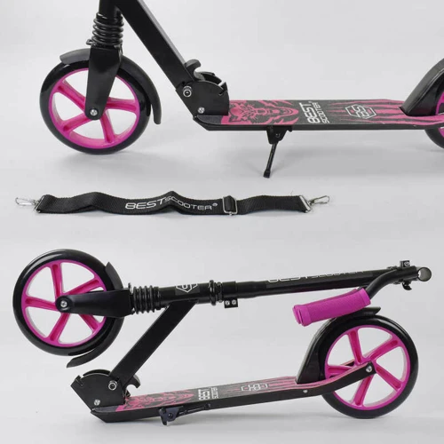 Самокат двухколесный Best Scooter "WOLF" с PU колесами, аммортизатором Black/Pink (87743): Максимальная допустимая нагрузка, кг 70