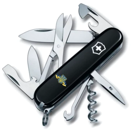 Мультитул Victorinox Climber Ukraine 91мм/14 функцій/чорний /Герб України зі стрічкою (1.3703.3_T1010u)